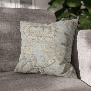 Patina Blue Vintage Floral Pillow Cover | French Country Linen Look image 11