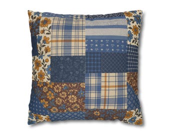 Vintage Floral Patchwork Pillow Cover, Farmhouse Quilt Cushion
