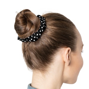 Black Polka Dot Knot Scrunchie Retro Y2K Hair Tie, Indie Aesthetic Accessory, Vintage 90s Style Hair Scrunchie