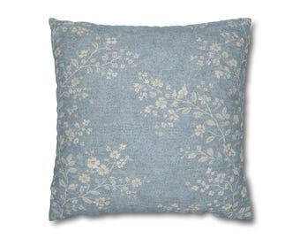 Fodera per cuscino floreale blu patinato, stile vintage botanico costiero cottage