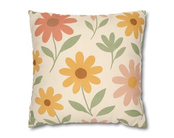 Sunset Daisy Pillow Cover | Retro Boho Floral Throw Pillow