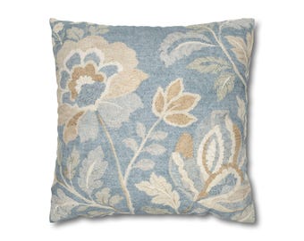 Federa per cuscino botanica effetto lino blu patinato