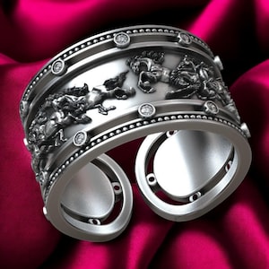 Horse Diamond Adjustable Ring, Handmade Unisex Horse Jewelry, Equestrian Ring For Riders, Unique Gift For Him Or Her, Wild Spirit Ring