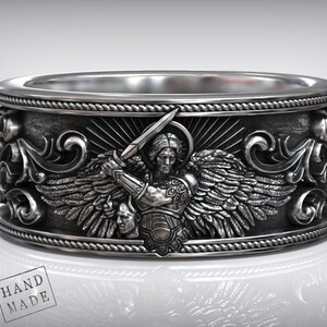 Handcrafted Silver Saint Michael Archangel Ring, Christian Jewelry For Men, Religious Statement Ring, Faith-Inspired Gift, Warrior Band