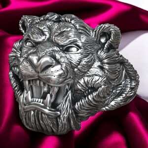 Tiger Head Animal Ring, Nature Inspired Jewelry, Fierce Tiger Statement Ring, Wildlife Lover Gift, Adjustable Animal Ring For Him Or Her