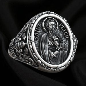 Saint Peter Apostle Signet Ring, Keys of Heaven Christian Jewelry, Handmade Papal Faith Ring, Religious Gift for Men, Catholic Symbol