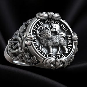 Agnus Dei Lamb of God Signet Ring – Handmade Christian Jewelry with Jesus Christ Symbol, Meaningful Religious Gift for Men or Women
