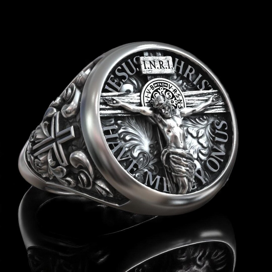 Jesus Christ Crucifix Signet Ring for Men–gothic Catholic Orthodox ...