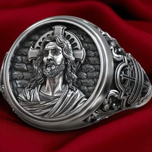 Handcrafted Jesus Christ Ring With Christogram Symbol for Men – Christian Signet, Sacred Religious Jewelry, Unique Catholic Gift for Him