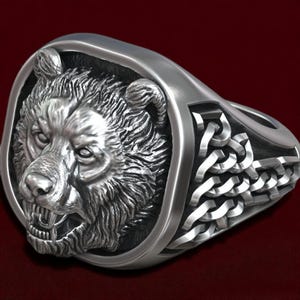 Handmade Sterling Silver Viking Bear Ring, Nordic Celtic Knot Statement Jewelry, Mens Animal Ring, Bold Gift, Norse Warrior Accessory