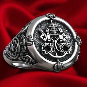 St. Peter Schlüssel des Himmels Ring handgefertigt In Sterling Silber, christliches Symbol Signet für Männer, päpstliches Kreuz VATIKAN Emblem Schmuck Geschenk
