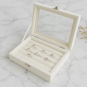 Vegan Leather Ring Storage Box: Glass Lid Jewelry Organizer
