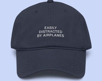 Easily Distracted By Airplanes Embroidery Hat, Funny Airplane Cap, Funny Pilot Hat, Airplanes Gift, Aviation Gift, Gift For Pilot