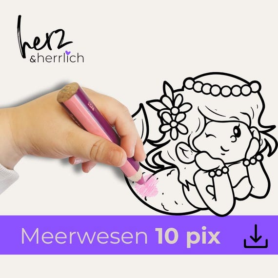 Ausmalbilder Meerjungfrau/Meermann, digital download, coloring page mermaid