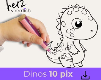 Ausmalbilder Dino, Dinosaurier, T-Rex, Triceratops, digital download, coloring page dinosaur