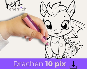 Ausmalbilder Drachen, Feuer, Vulkan, digital download, coloring page dragon fire