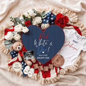 4th of July Pregnancy Announcement, Editable Corjl Template, July Baby Reveal, Patriotic Baby Announcement, Digital Download, Printable File
