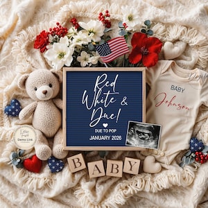 Fourth of July Pregnancy Announcement, Editable Template, 4th Baby Reveal, Patriotic Baby Announcement, Digital Download, Red, white & Due