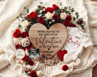 Valentines Day Pregnancy Announcement Digital, Baby Announcement Template for Social Media, February Baby Reveal, Little Valentine