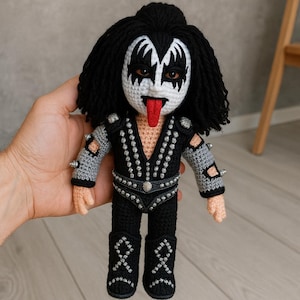 Kiss Gene Simmons Doll, Handcrafted Plush Rock Band Toy, Halloween Costume Gift, Music Lover Decor, Unique Handmade Collectible