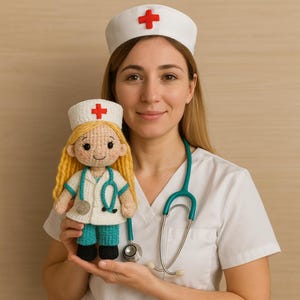 Crochet Plush Nurse Doll: Handmade Amigurumi Gift