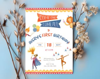 Editable Circus Birthday Invitation Template: Carnival Party, First Birthday (Digital Download)