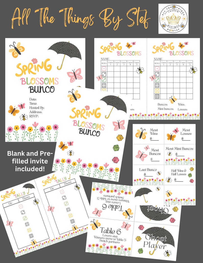 Spring Blossoms Bunco Bundle, Printable Scorecards and More (PDF ...