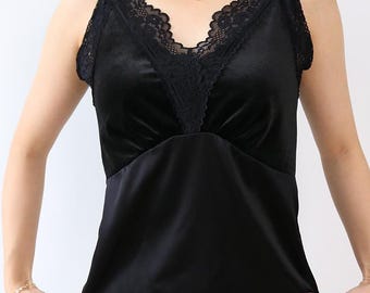 Camisola de seda morera – Top lencero de encaje con escote en V