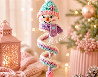 Crochet Spinning Snowman Pattern PDF, Twister Ornament Tutorial, Christmas Amigurumi Decoration, Hanging Holiday Decor, Instant Download