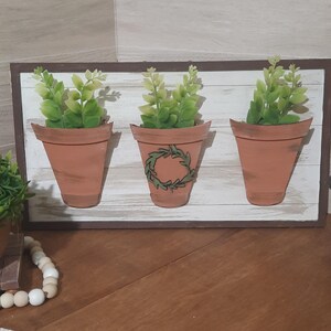 Blumentopf Wanddekor aus Holz - Bauernhaus Wandkunst - Rustikales Holzdekor - Hängender Pflanzgefäß Für künstliche Blumen - Wohnakzent