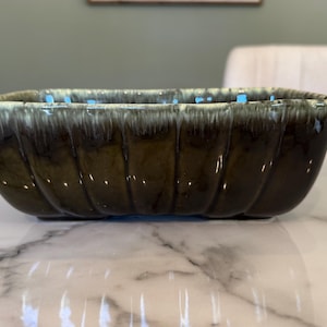 Vintage Hull Pottery, Fluted Rectangular Planter with Beautiful Drip Glaze, Made in The USA