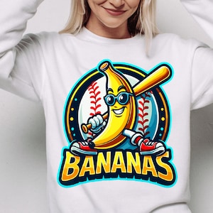 Jugador de béisbol plátano divertido PNG: Diseño deportivo retro (Descarga digital, 4500x5400 px)