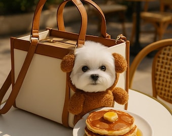 Canvas Pet Carrier Bag: Small Dog Travel Tote with Teddy Bear Design