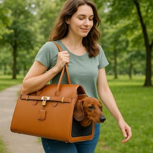 Puppy in stylish dog handbag PU leather pet bag small dog travel tote