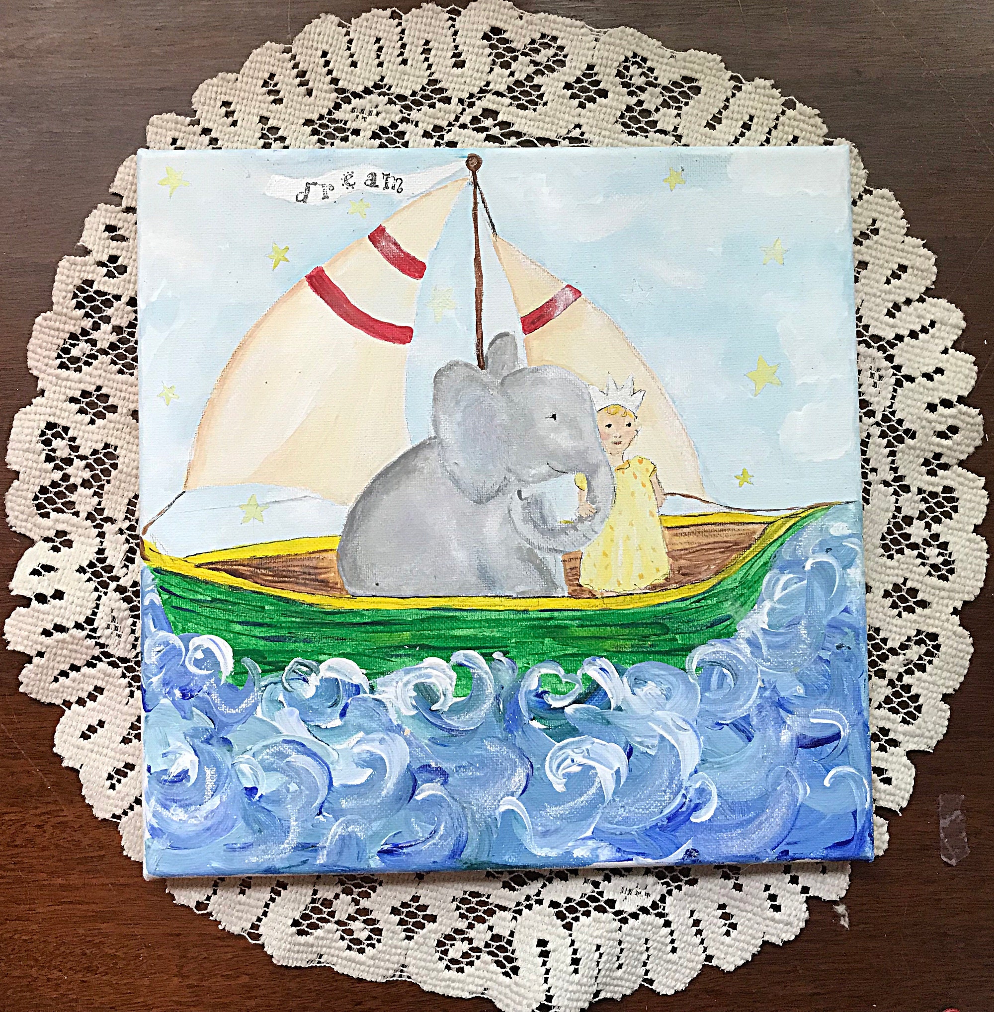 Nursery Wall Art, Original Acrylic Painting, Kids Wall Art, Baby Room Decor, Ship of Dreams