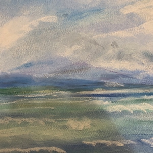 Original Pastel Painting: Ocean Landscape with Clouds (9x12)