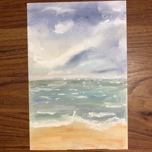 Original Pastel Ocean Painting: Beach Landscape Art (5x7)