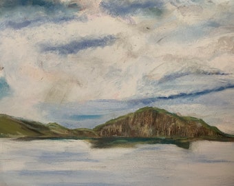 Original pastellmålning: Landskapskonst med havsklippor (24x18)