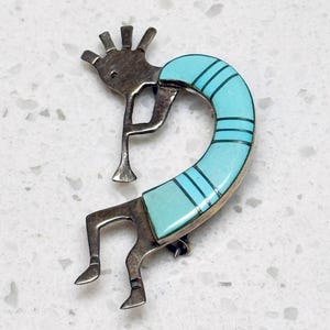 Broche colgante Kokopelli turquesa de plata esterlina Navajo de Steve Francisco