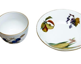 Juego de taza y 7 cuencos para cereales Royal Worcester Evesham con estampado de frutas, fabricado en Inglaterra de estilo vintage.