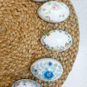 Set of 5 Vintage Wedgwood Bone China Floral Egg Trinket Boxes  Made in England  Oval Lidded Vanity Decor