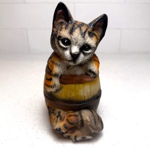 Vintage UCGC Ceramic Cat Figuring in Barrel - Made in Taiwan - Purrfect for Cat Lovers & Collectors