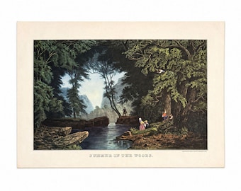 1961 Travelers Calendar Page July 1961 + Summer in the Woods Print Double Sided