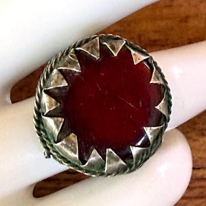 Vintage Yemeni Red Glass Stone Tribal Ring, Adjustable Size 8.75, Handmade