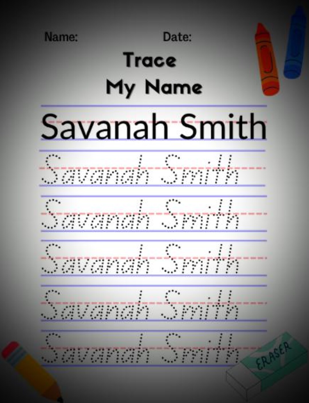 Customized Name Tracing Worksheet - Etsy