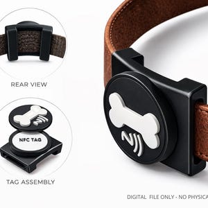 NFC Dog Tag Holder STL - 3D Print Pet Id Tag - Smart NFC Pet Collar Tag - Digital File