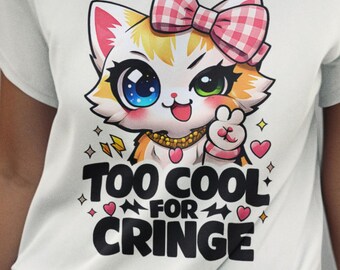 Maglietta Kawaii Cat: Too Cool for Cringe / Maglietta in cotone con vestibilità comoda e colori rilassati