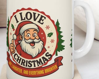 Ich liebe Weihnachten Santa Becher | Retro Feiertags-Baum-Kaffeetasse