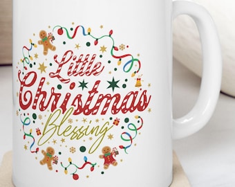 Taza de café "Alegría Navideña": Diseño festivo con bendiciones navideñas.