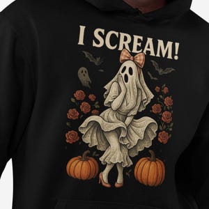 I-SCREAM Halloween Sweatshirt: Flying Skirt Pose  | Spooky Halloween Season Crewneck